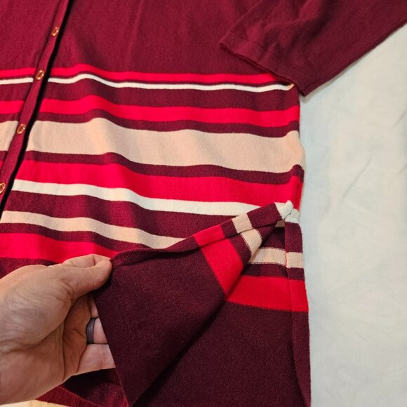 Liz Claiborne Cardigan Sweater Womens XXL Burgundy Red Stripes Long Soft NWT - Picture 5 of 9